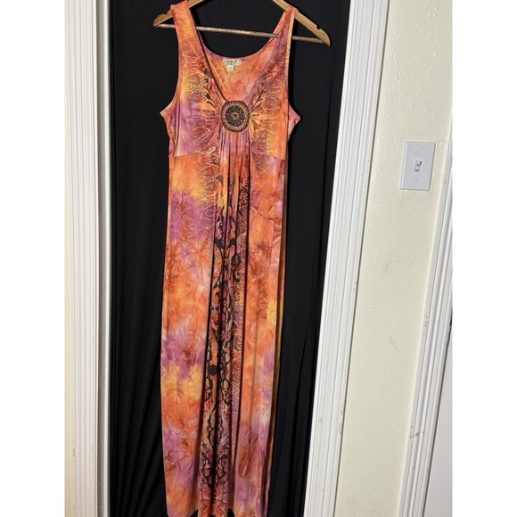 One World Sleeveless Boho Maxi Dress Medium Gypsy Fairy hippie sun‎ beaded - Picture 2 of 6